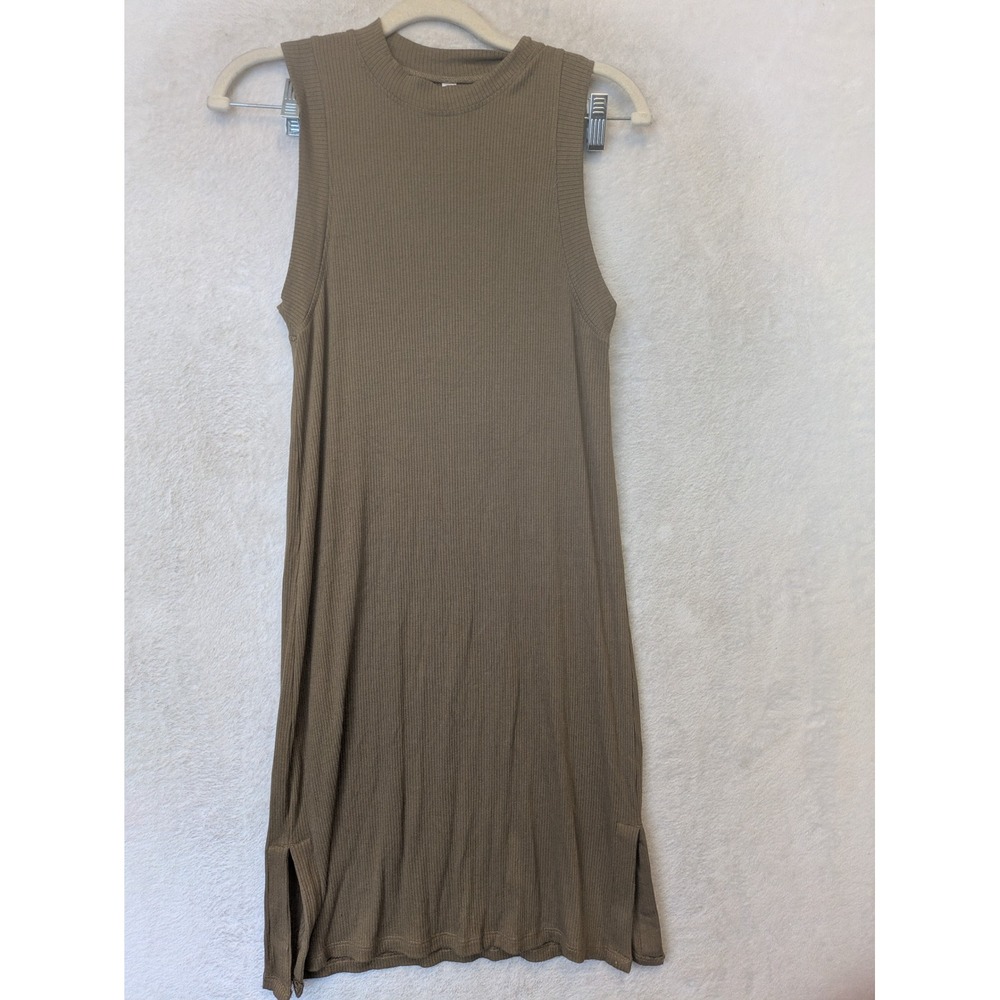RVCA Ribbed Mock Neck Dress Women's Medium Brown Sleeveless Side Slit Midi